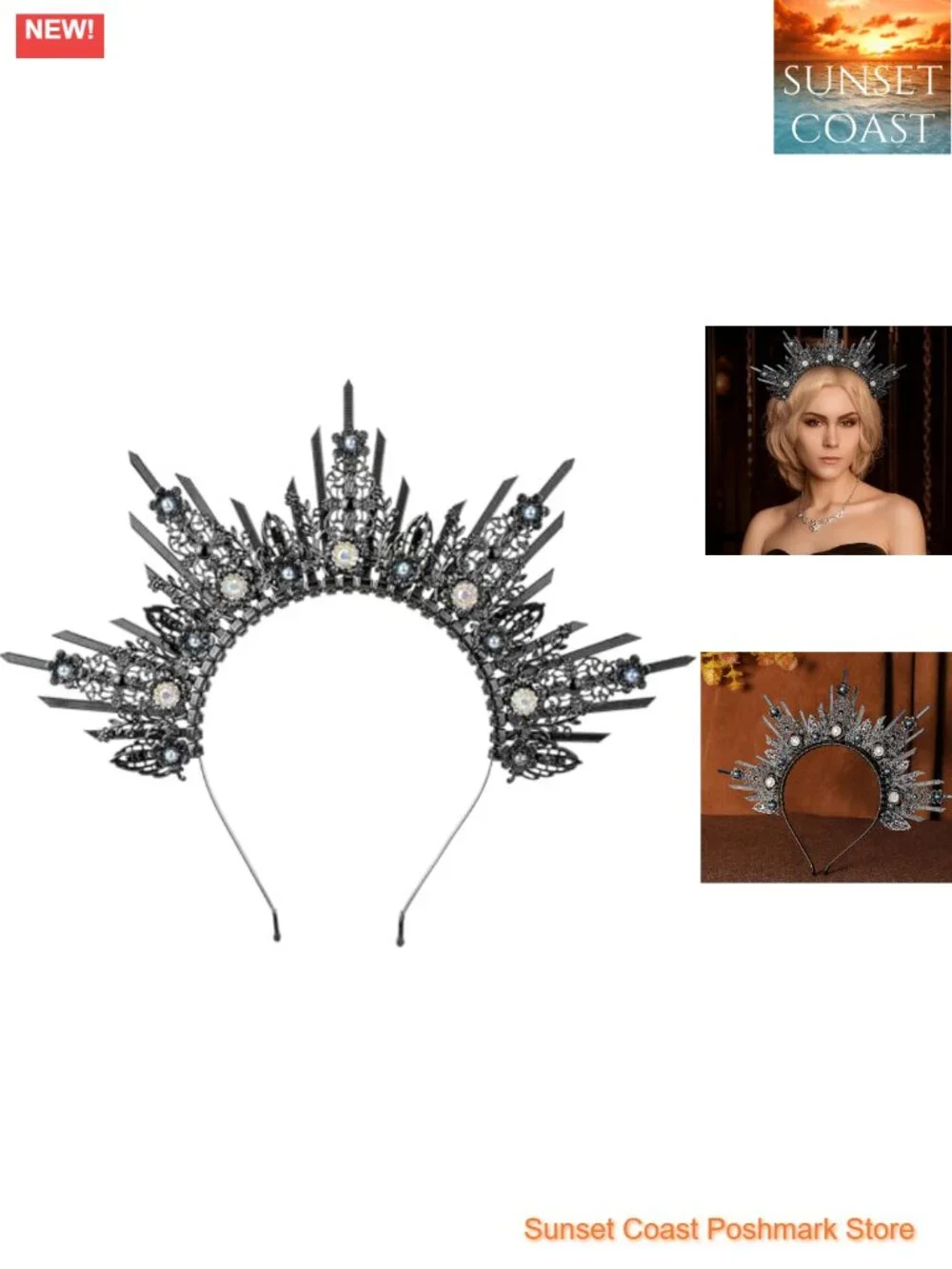 Gothic Halo Crown Black Witch Sunburst Spiked Headpiece Costume Cosplay